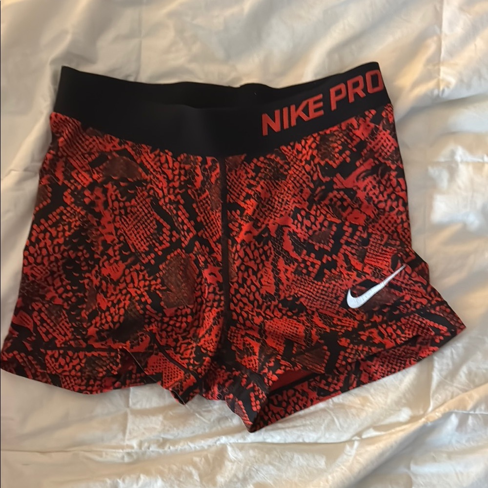 Nike Red and Black Athletic Shorts with Snakeskin Pattern